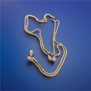 Vintage Liz Claiborne Double Strand Faux Pearl Lariat Necklace 46"